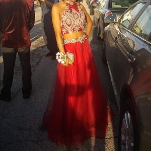 Burgundy Two Piece Prom Dress